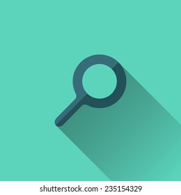 Blue search icon. Flat design. Turquoise background