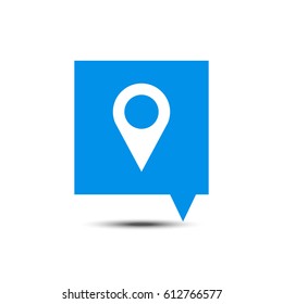 Blue search pointer speech balloon icon navigation icon isolated on white background
