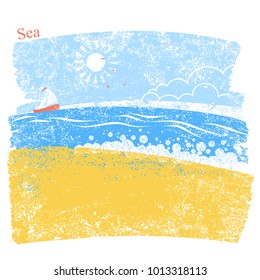 blue seascape with beach and sky. Vector illustration background of sea landscape for text