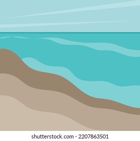 Blue seascape on light background. Blue ocean scenic view background. Vector design.