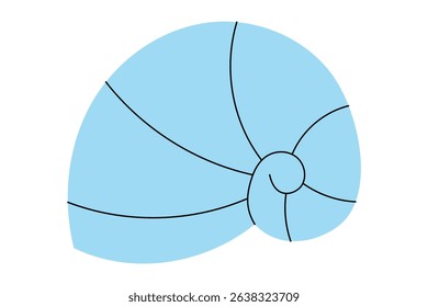 Blue seashell abstract illustration with swirling patterns.