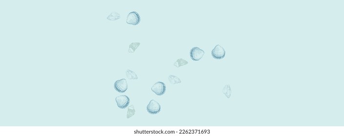 Blue Seashell Background Gray Vector. Snail Pretty Wallpaper. Cartoon Pattern. Sandstone Clam Abstract Texture.