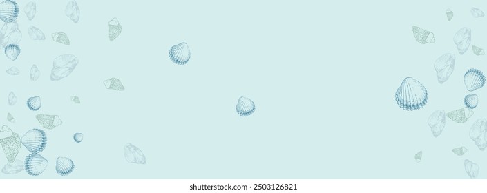 Blue Seashell Background Gray Vector. Shell Pretty Texture. Coastal Graphic. Navy Starfish Tropical Illustration.