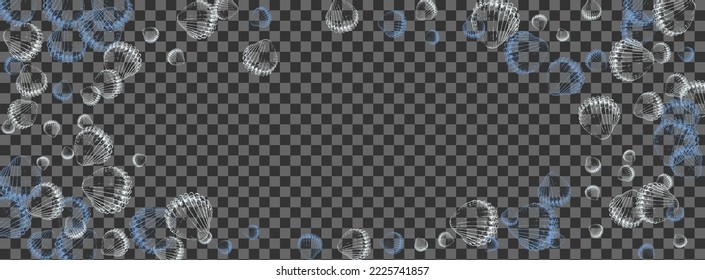 Blue Seashell Background Transparent Vector. Scallop Watercolor Pattern. Vintage Textile Card. White Starfish Sketch Wallpaper.