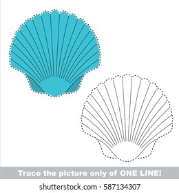 Blue Seashell to be traced only of one line, the tracing educational game to preschool kids with easy game level, the colorful and colorless version.
