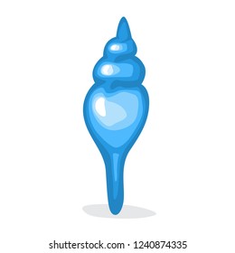 Blue seashell. Beautiful marine object. Spiral shape of mollusk shell. Isolated flat vector illustration