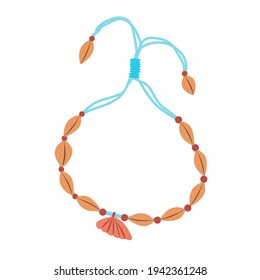Blue seashell bracelet. Isolated summer item on a white background. Vector illustration. Trendy flat style design.