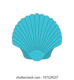 Blue Seashell cartoon. Outlined illustration with thin line black stroke