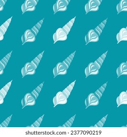 Blue seashell cartoon seamelss pattern. Vector illustration