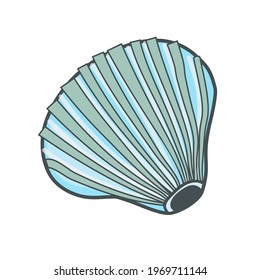 Blue seashell in cartoon style. Stock vector illustrations isolated on white background.