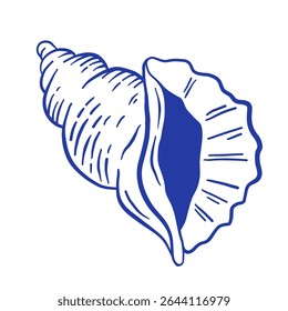 Mão azul Seashell desenhar ilustração vetorial. Ícone de rabiscar vida marinha