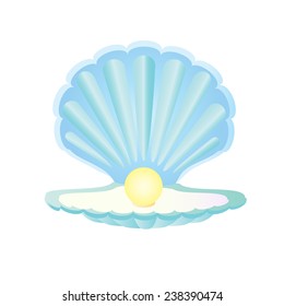 Blue seashell with pearl, pearl in shell, oyster pearl