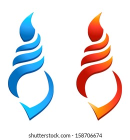 blue seashell and red flaming torch