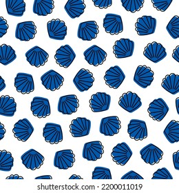 Blue seashell white background seamless pattern.