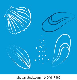 Blue seashells flat illustration design