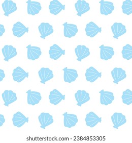 Blue seashells print on a transparent background, vector seamless pattern, minimalistic marine, ocean design
