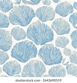 Blue Seashells Seamless Pattern – Coastal Marine Vector Design for Summer and Beach Themes