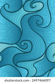 blue seawaves pattern in blue bold line. abstract repeatable seamless pattern vector illustration