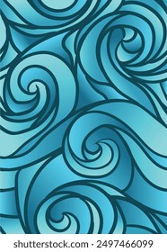 blue seawaves pattern in blue bold line. abstract repeatable seamless pattern vector illustration