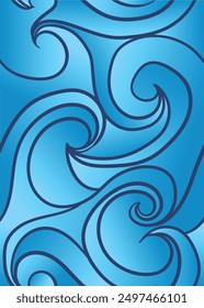 blue seawaves pattern in blue bold line. abstract repeatable seamless pattern vector illustration
