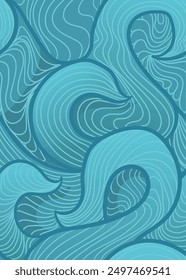 Arte de línea de doodle dibujado a mano de patrón de olas de mar azul. Ilustración vectorial de patrón transparente repetible abstracto