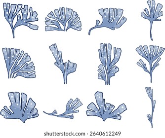 Blue seaweed or coral flat design illustration for decoration on aquarium , ocean, marine life and food concept.
