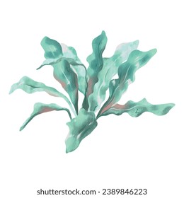 Blue seaweed, kelp. Vector sea illustration in watercolor style. Design element for greeting cards, invitations, covers, themed flyers and banners.