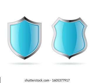 Blue secure shields vector icons isolated on white backgrounds