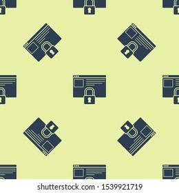 Blue Secure your site with HTTPS, SSL icon isolated seamless pattern on yellow background. Internet communication protocol.  Vector Illustration