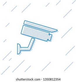 Blue Security camera line icon isolated on white background. Vector Illustration
