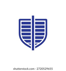 Logotipo do escudo de segurança azul. Design de símbolo de armadura linear. Ícone de proteção de segurança. Gráfico vetorial de emblema heráldico moderno.