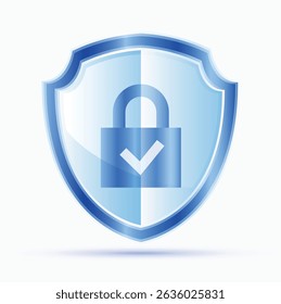 Blue Security Shield with Padlock and Down Arrow Icon