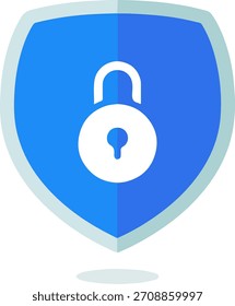 Escudo de segurança azul cadeado alta proteção ícone de vetor plano