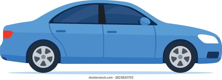 Blue Sedan Car Flat Vector Illustration Isolated on White Background