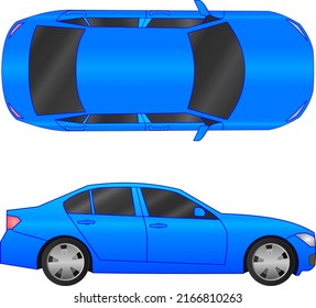 Blue Sedan Car Top View Side Stock Vector (Royalty Free) 2166810263 ...