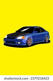 Blue Sedan Coupe EM1 Vector Art