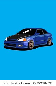 Blue Sedan Coupe EM1 Vector Art