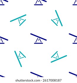 Blue Seesaw icon isolated seamless pattern on white background. Teeter equal board. Playground symbol.  Vector
