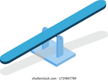 Blue seesaw with shadow isolated on white . Minimal concept