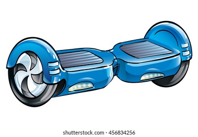 Blue self-balancing scooter, isolated vector