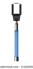Blue selfie stick mockup. Realistic illustration of blue selfie stick vector mockup for web design isolated on white background