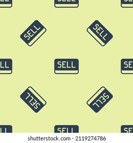 Blue Sell button icon isolated seamless pattern on yellow background. Financial and stock investment market concept.  Vector