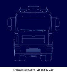 Blue semi truck contour. The truck is a semi truck and is used for transporting goods