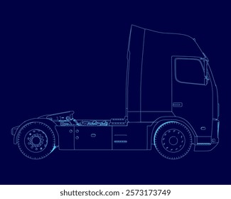 Blue semi truck outline. Side view