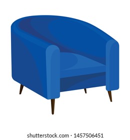 Blue semicircular chair with low legs. Vector illustration on white background.