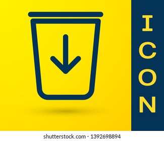 Blue Send to the trash line icon isolated on yellow background. Vector Illustration