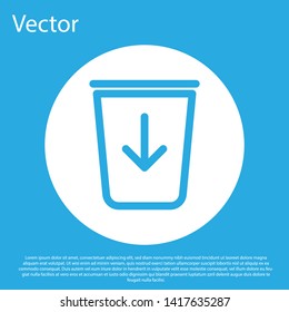 Blue Send to the trash line icon isolated on blue background. White circle button. Vector Illustration