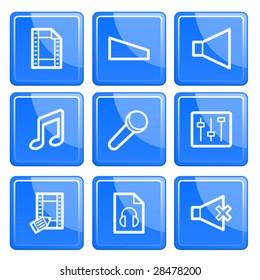 Blue senso multimedia icons set. Vector.