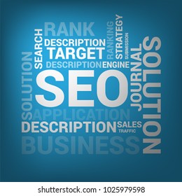 Blue SEO (search engine optimization) word cloud