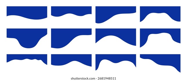 Blue Separator header for website and app. Dividers shape templates set. Modern wavy collection of abstract design element for top and bottom page web site. Vector Illustration in flat style.